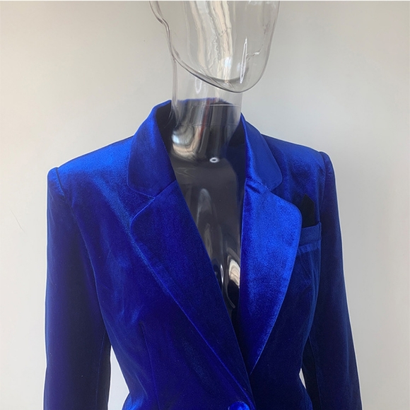 Blue NWT UNBRANDED Velvet Blazer And Wide Leg Pant Matching Set - Picture 7 of 16